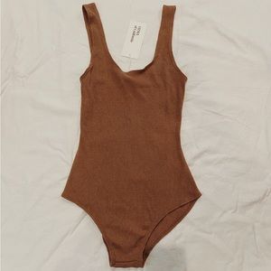 Ozma California Silk Noil Tan Christy Body Suit NWT- M